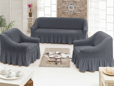 Multitex Polyester Plain 3+1+1 Seater Sofa Cover(Grey Pack of 3)