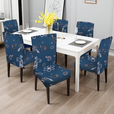 Dakshya Industries Polycotton Abstract Chair Cover(Navy Blue Pack of 6)