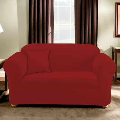 lukzer Polyester Striped 2 Seater Sofa Cover(Plain Red Pack of 1)