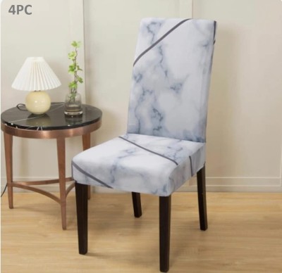 lukzer Polyester Abstract Chair Cover(Grey Pack of 4)