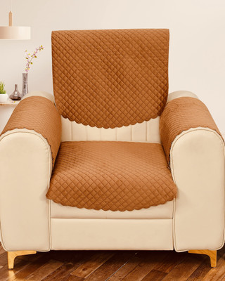 Bigger fish Velvet Plain 1 Seater Sofa Cover(Rust Pack of 4)
