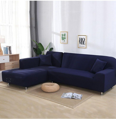 Stuff N' Fluff Polyester Plain 3+3 Seater L-Shape Sofa Cover(Navy Pack of 2)