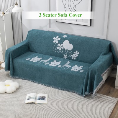 HOKiPO Chenille Abstract Sofa Cover(Teal Pack of 1)