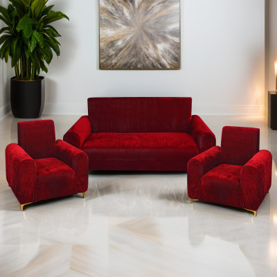 PRABHNOOR Velvet 3+1+1 Seater Sofa Plain Cover(Pack of 3 Maroon)