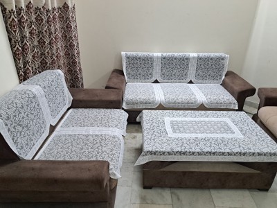 EASTTARDOMM Polycotton Floral Sofa Cover((Stunning look L-Shape 5 Seater Sofa Cover With Table Cover 11 Pcs Grey) Pack of 5)