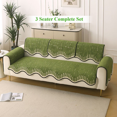 HOKiPO Terry 3 Seater Sofa Abstract Cover(Pack of 1 Green)