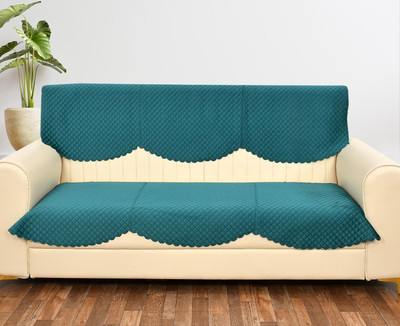 Kailash Velvet Geometric 3 Seater Sofa Cover(Teal Pack of 1)