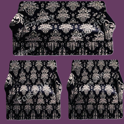 TURIYA Polyester, Polycotton 3+1+1 Seater Sofa Abstract Cover(Pack of 1 Black, Peach)