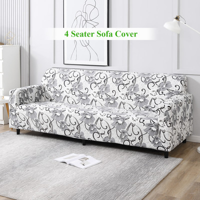 HOKiPO Polyester Floral 4 Seater Sofa Cover(White Pack of 1)