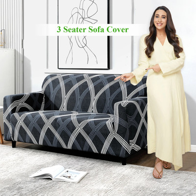 HOKiPO Polyester Geometric 3 Seater Sofa Cover(Shadow Grey Pack of 1)