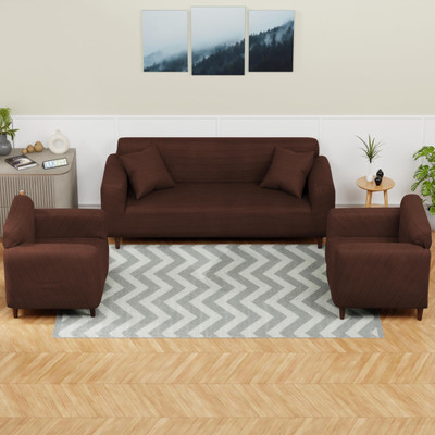 lukzer Jacquard Checkered 3+1+1 Seater Sofa Cover(Textured Brown Box Pattern Pack of 1)