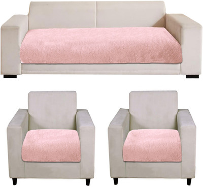F i Polyester Plain 3+1+1 Seater Sofa Cover(Peach Pack of 3)