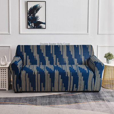 HOUSE OF QUIRK Polyester Abstract 2 Seater Sofa Cover(Blue Pack of 1)