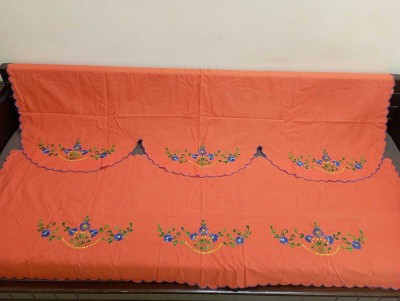 Nice Things Cotton Embroidered Sofa Cover(handwork carrot orange Pack of 6)