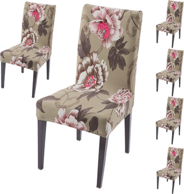HOKiPO Polyester 6 Seater Chair Floral Cover(Pack of 6 Buff Brown)