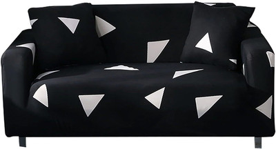 KriShyam Polyester Geometric 3 Seater Sofa Cover(Black, White Pack of 1)