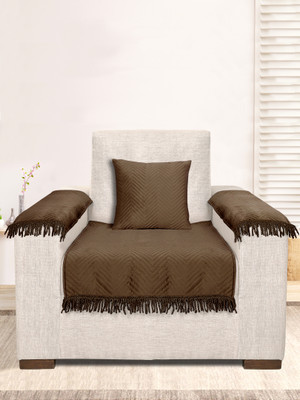 Saral Home Velvet 3 Seater Sofa Geometric Cover(Pack of 1 BROWN)