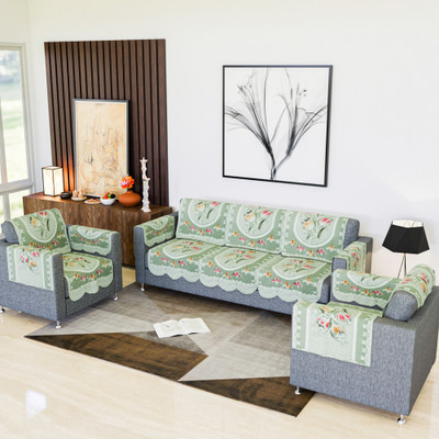 KUBER INDUSTRIES Cotton 3+2 Seater Sofa Floral Cover(Pack of 16 Green)