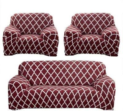 papsun Polyester Checkered 3+1+1 Seater Sofa Cover(Maroon Pack of 1)