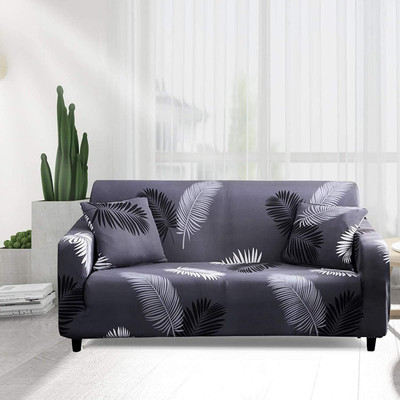 lukzer Polyester 4 Seater Sofa Floral Cover(Pack of 3 Grey Leaves Design)