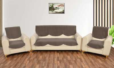 Shivkirpa Velvet Plain 3+1+1 Seater Sofa Cover(Brown Pack of 6)