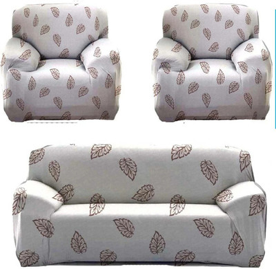 papsun Polyester Floral 3+1+1 Seater Sofa Cover(Grey Pack of 1)