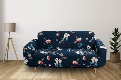 FreshFabrics Polyester Floral 3 Seater Sofa Cover(Blue Pack of 1)