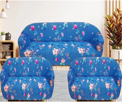 Stuff N' Fluff Polyester Floral 3+1+1 Seater Sofa Cover(Blue Pack of 3)