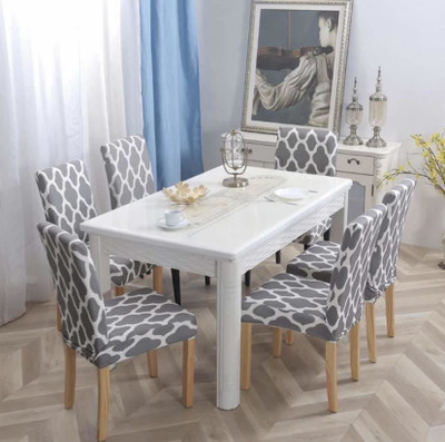 SAFED DHAAGA Polyester 1 Seater Chair Damask Cover(Pack of 6 grey)