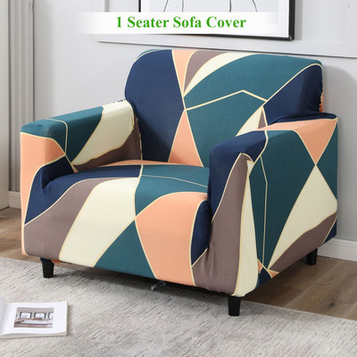 HOKiPO Polyester 1 Seater Sofa Abstract Cover(Pack of 1 Green Peach abstarct)
