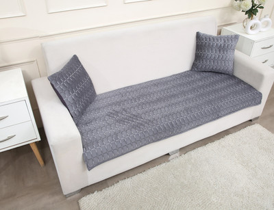 Fashion Throw Velvet 4 Seater Sofa Geometric Cover(Pack of 1 Dark Grey)
