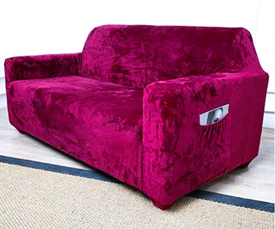 TURIYA Velvet, Polyester Plain 3 Seater Sofa Cover(Vine Pack of 1)