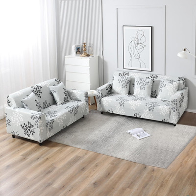 HOKiPO Polyester 3+2 Seater Sofa Floral Cover(Pack of 2 Grey Leaves)