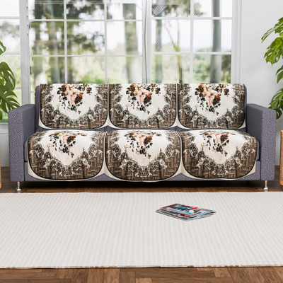 KUBER INDUSTRIES Velvet 3 Seater Sofa Floral Cover(Pack of 6 Brown)