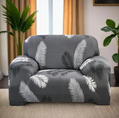 lukzer Polyester Floral 1 Seater Sofa Cover(Grey Leaves Design Pack of 1)