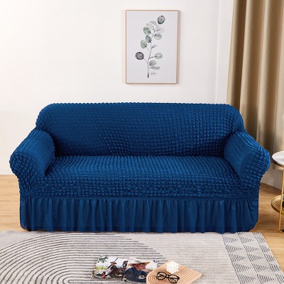 KUBER INDUSTRIES Polyester Checkered Sofa Cover(Blue Pack of 1)