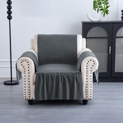 KUBER INDUSTRIES Velvet Checkered 1 Seater Sofa Cover(Grey Pack of 1)