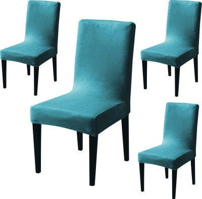 HOKiPO Velvet Plain Chair Cover(Turquoise Pack of 4)