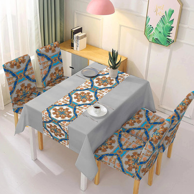 HOKiPO Polyester Abstract 4 Seater Chair Cover(Grey Pack of 5)