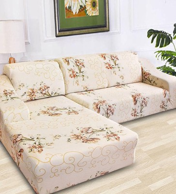 Magic Cover Polyester Floral Sofa Cover(Beige Pack of 1)