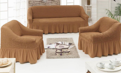 Multitex Polyester Plain 3+1+1 Seater Sofa Cover(Golden Pack of 3)