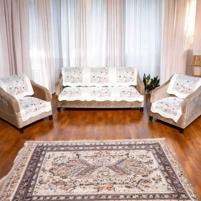Pinkleaf Polyester Abstract 3+1+1 Seater Sofa Cover(White Pack of 1)