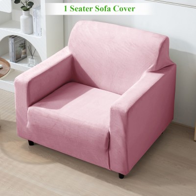 HOKiPO Velvet Plain Sofa Cover(Pink Pack of 1)