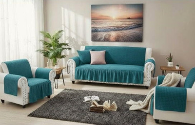 Casanest Velvet 3+1+1 Seater Sofa Plain Cover(Pack of 1 teal)