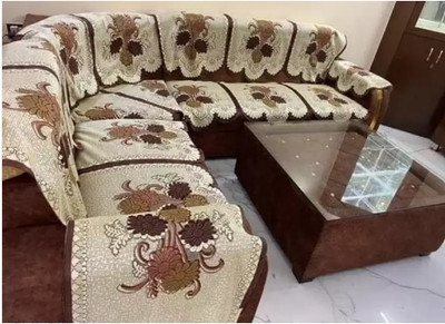 EASTTARDOMM Cotton 3+2+2 Seater Sofa Floral Cover(Pack of 8 Stunning Look Polycotton 7 Seater Sofa Cover with 2 pcs Arms Cover Brown)