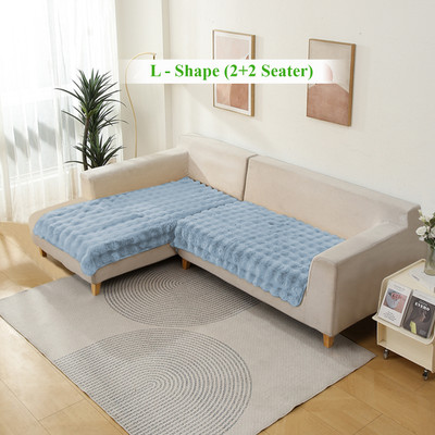 HOKiPO Wool 2+2 Seater L-Shape Sofa Plain Cover(Pack of 1 Charm Blue)
