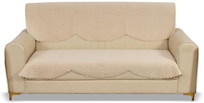 FAIRY HOME Velvet Geometric Sofa Cover(Beige Pack of 2)