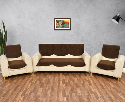 SSK Velvet 3+1+1 Seater Sofa Plain Cover(Pack of 10 Brown)
