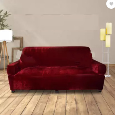 OUOU Velvet Plain 3 Seater Sofa Cover(Maroon Pack of 1)