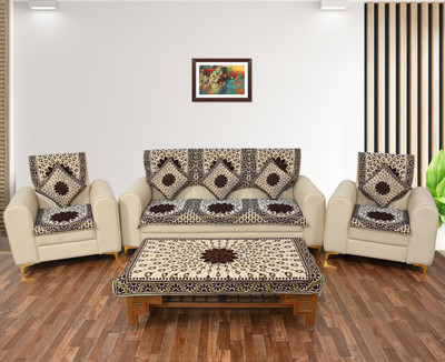 SGJ Jacquard Floral 3+1+1 Seater Sofa Cover(Brown Pack of 12)
